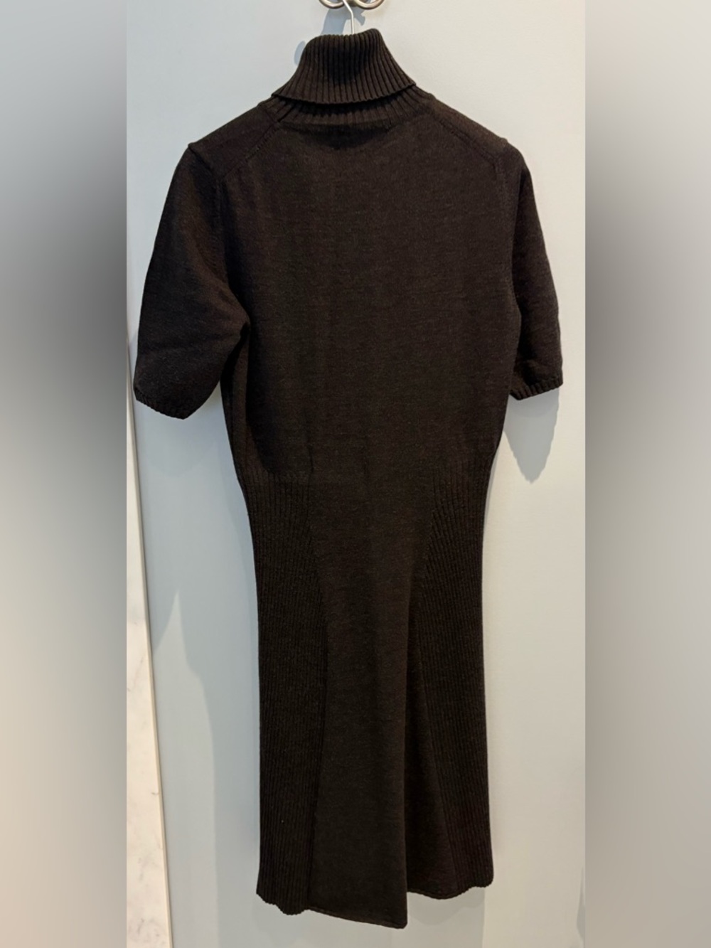 Classic Dark Grey Turtleneck Knit Dress 100% Wool